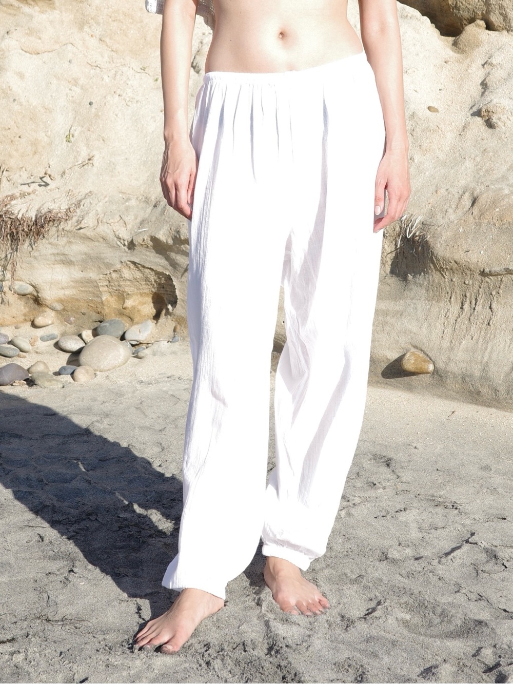 Lightweight White Drawstring Lounge Pants - Picture 3 of 3